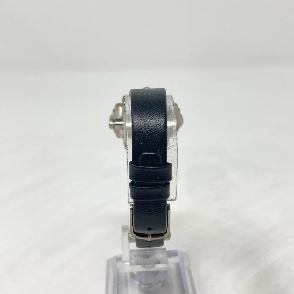 Vintage Avon Marcasite Tank Watch Women Silver Tone Black Leather New Battery 8